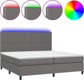 vidaXL szürke műbőr rugós ágy matraccal és LED-del 200x200 cm