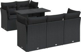 vidaXL 6 részes fekete polyrattan kerti ülőgarnitúra párnákkal