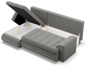 Tokio sarokkanapé, 2 ágyneműtartóval, bársony, baloldali, világosszürke