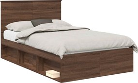 vidaXL Ágykeret fejtámlával Barna Tölgy 120 x 190 cm Tömör fenyőfa