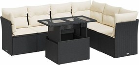 vidaXL 7 részes fekete polyrattan kerti ülőgarnitúra párnával