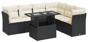 vidaXL 7 részes fekete polyrattan kerti ülőgarnitúra párnával