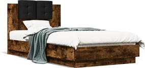 vidaXL füstös tölgy színű szerelt fa ágykeret fejtámlával 90 x 190 cm