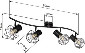 Globo 54017-4 Spotlámpa fém fekete rácsos búrával. HxSZxM:800x225x190, exkl. 4xE27 40W 230V