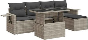 vidaXL 6 részes világosszürke polyrattan kerti ülőgarnitúra párnákkal