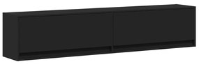 fekete falra szerelhető TV-szekrény LED-del 180 x 31 x 38 cm