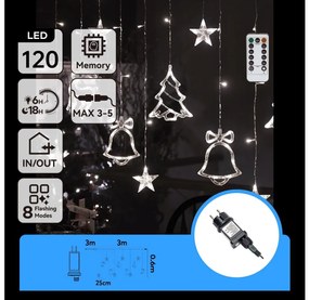 Aigostar - LED kültéri karácsonyi fényfüzér 120xLED/6W/230V/8 üzemmód 3x0,6m IP44 hideg fehér+távirányító