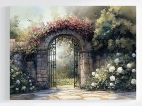 Poszter Tájkép Titokzatos Kert Kapu Virágok 80x60
