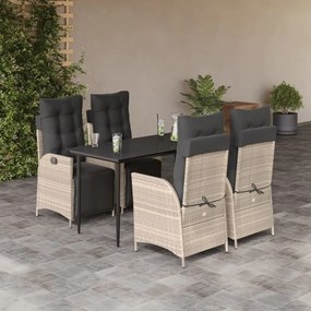 5részes világosszürke polyrattan kerti étkezőgarnitúra párnával