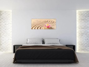 Egy kő, virággal a homokban képe (120x50 cm)