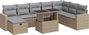 vidaXL 9 részes bézs polyrattan kerti ülőgarnitúra párnákkal