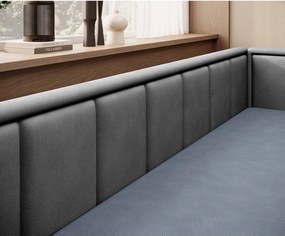 Kék-szürke zsenília kinyitható-tárolóhelyes kanapé 214 cm Fulgeo – ELTAP