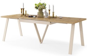 Mazzoni AVERY Artisan Tölgy/alja bézs (pezsgő) - BŐVÍTHETŐ LOFT/IPARI STÍLUSÚ ASZTAL NAPPALIBA/ÉTKEZŐBE - 2 MÉRET!