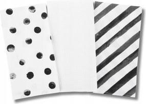 Pamut konyhai törlőkendő Fekete Csíkos/pöttyös, strapabíró, 40x60cm, 3-CSOMAG