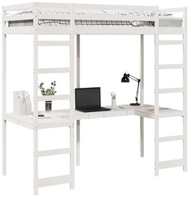 vidaXL Tetőtéri ágykeret Fehér 80 x 200 cm Tömör fenyőfa