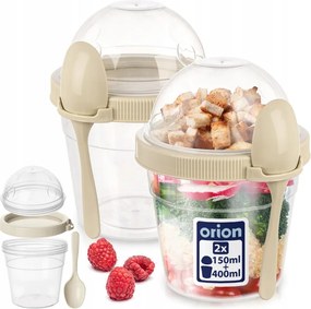 2x Lunchbox tároló doboz joghurt müzli gyümölcs saláta evőeszköz 400 ml