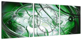 Zöld absztrakt kép (órával) (90x30 cm)