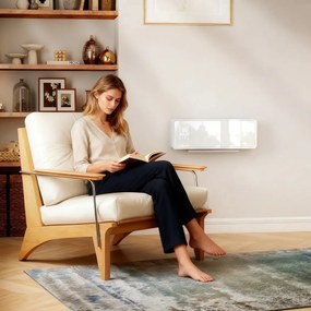 HOMCOM fali kerámia elektromos fűtőtest, ventilátor, termosztát, időzítő, üvegpanel, fehér