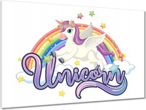 Vászonkép 90x60 Mosolygó unikornis és szivárvány