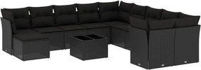 vidaXL 12 részes fekete polyrattan kerti ülőgarnitúra párnákkal