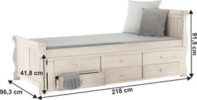 Ágy pótággyal, antik fehér, 90x200, ANTIKO
