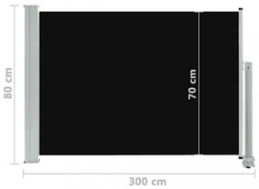 fekete kihúzható oldalsó terasz napellenző 80 x 300 cm