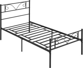 HOMCOM Egyszemélyes Fém Ágykeret 31 cm 90x190 cm-es Matrachoz Pillangó Fejtámlával - Ágykeret Tárolóhellyel 95x196x100 cm Fekete | Aosom