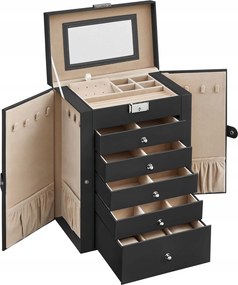 Fekete display ékszerdoboz zárható tükörrel