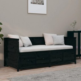 fekete tömör fenyőfa kanapéágy 100 x 200 cm