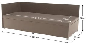 Kárpitozott vendégágy AMSTERDAM, univerzális fejtámlával és tárolóhellyel 90x200 cm, bézs