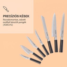 Klarstein Kitano Plus, késkészlet, 9 darabos, faállvány, bambusz vágódeszka, fehér