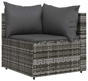 Szürke polyrattan kerti sarokkanapé párnákkal