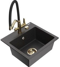 Mexen Milo 1-medencés gránit mosogató Duo konyhai csappal, fekete foltos - 6505-76-671701-57-G