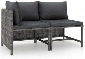 2 részes szürke polyrattan kerti kanapészett párnákkal