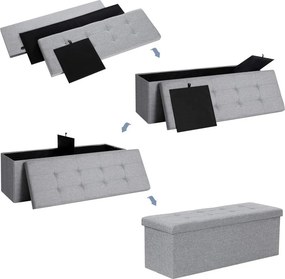 Összecsukható vászon tárolópuff, szürke 110x38x38cm