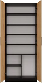 MIX Oliv 2D könyvespolc, irodai szekrény, 74x180x35 cm, antracit-tölgy