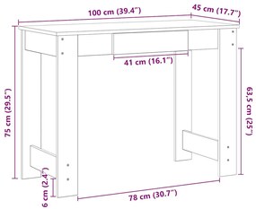 kézműves tölgy színű szerelt fa íróasztal 100x45x75 cm