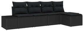 vidaXL Kerti Kanapé Szett párnával 5 pcs Fekete polirattan