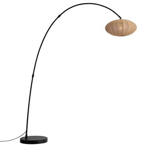 Japandi íves állólámpa fekete barna lámpabúrával - Bida