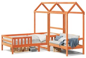 viaszbarna tömör fenyőfa ágy és pad szett tetővel 90 x 200 cm