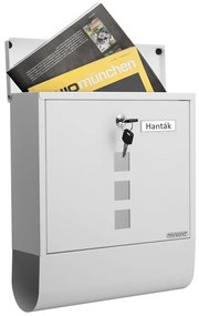 Postaláda hengerrel az újságok számára, acélból, nagyméretű, fehér