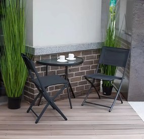 Kerti asztal, MultiGarden SC-090, fekete, 70 x 43 cm, magasság: 64 cm, félköríves, edzett üveglap, porszórt acél váz