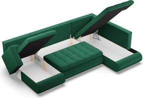 Tokio U sarokkanapé, 3 ágyneműtartóval, bársony, jobboldali, zöld