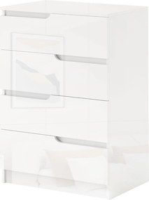 HOMCOM Modern és Minimalista 4-Fiókos Komód, Forgácslap Komód, 60x40x85 cm, Fényes Fehér | Aosom