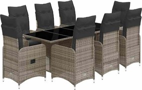 vidaXL 9 részes szürke polyrattan kerti bisztrógarnitúra párnákkal