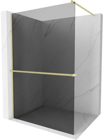 Mexen Kioto+, Walk-In zuhanyparaván polccal és akasztóval 120 x 200 cm, 8mm szürke üveg, arany matt profil, 800-120-121-55-40