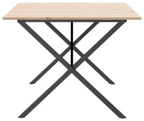 Tömör fenyőfa és acél étkezőasztal X-vázzal 200x100x75 cm