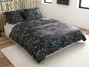 Mikroplüss ágyneműhuzat szett RÓKA ÉS NYÚL sötétzöld + mikroplüss lepedő SOFT 90x200 cm fehér, egyszemélyes