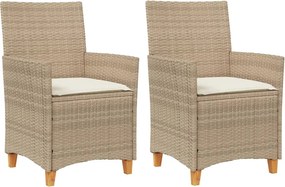 vidaXL 2 db bézs polyrattan és tömör fa kerti szék párnával
