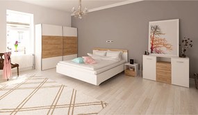 Dupla ágy, 160x200, féher/artisan tölgy, GABRIELA